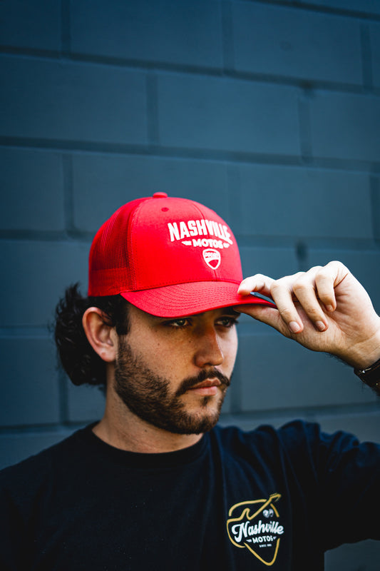Nashville Motos Ducati Yupoong Adult Retro Trucker Cap (Red)