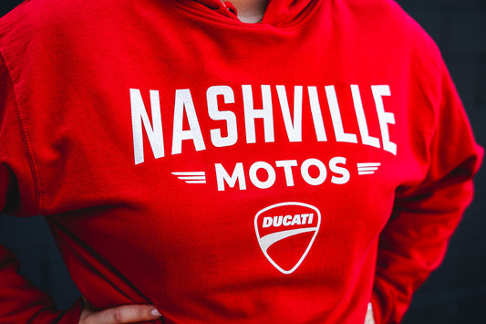Nashville Motos Ducati MIDWEIGHT HOODED PULLOVER SWEATSHIRT(Red)